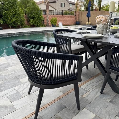 Image of PURPLE LEAF Outdoor Dining Set for 6 with Cushions PE Rattan Grey