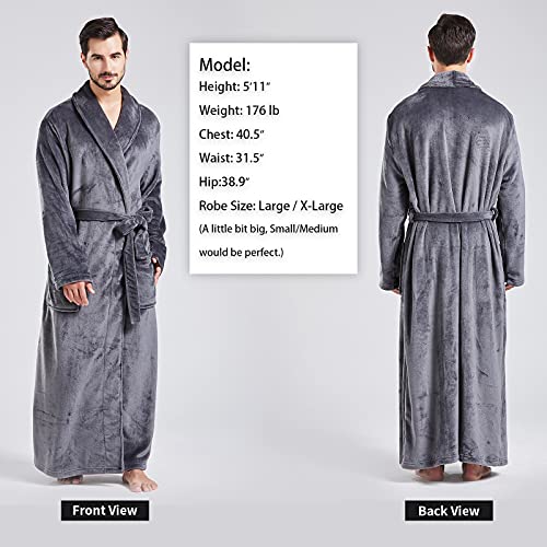 Image of FashGudim Mens Robes Big and Tall Full Length Plush Fleece Long Robe for Men Bathrobe Shawl Collar Warm Winter House Robes
