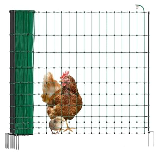VOSS.farming Geflügelnetz 50m 122cm hoch Basic - Hühnerzaun elektrifizierbar, 14 stabile Pfähle mit Doppelspitze, grüner Geflügelzaun, Flexibler Zaun, mobiler Begrenzungszaun für Hühner, Haustiere