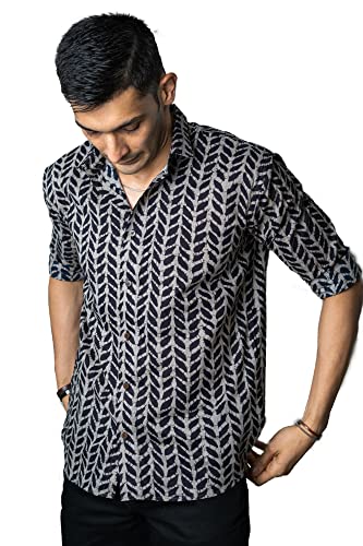 Image of SHASAK Men's Printed Shirt 100% Pure Cotton Full Sleeves with Cuffs in Brown Color with Black Petals Tribal Print (S,M,L,XL,XXL,3XL,4XL,5XL,6XL,7XL,8XL,9XL,10XL)