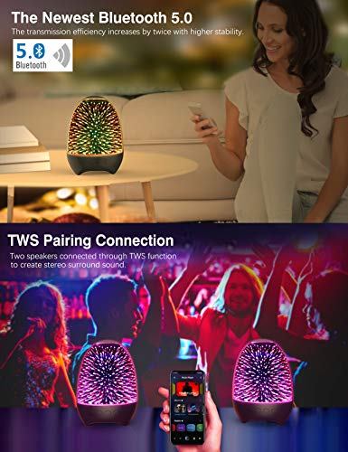 Aiscool Night Light Bluetooth Speaker 3D Glass Bedside Table Lamp Color Led Night Lamp Touch Control Rechargeable Portable (Galaxy-Black) #TOP3