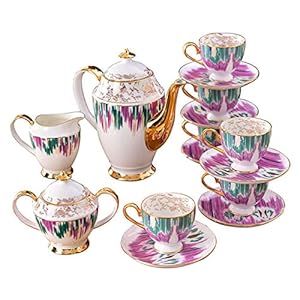 Tea Set for Adults Porcelain Tea Sets Tea Cup and Saucer Gift Set British Royal Bone China Cups Wedding Gift, 15 Pieces