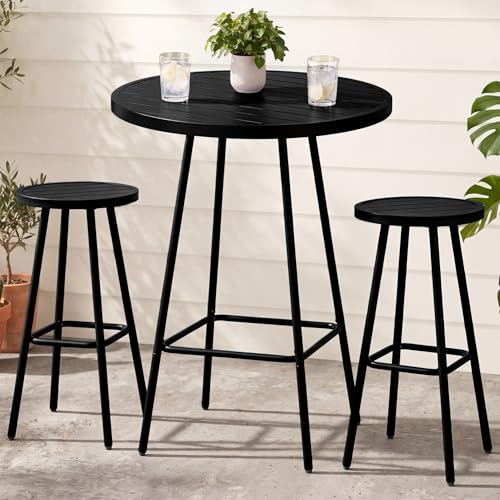 Best Choice Products 3-Piece Patio Dining Set, Bar Height, Outdoor Bistro Set, Outdoor Round Bar Table w/ 2 Bar Stools, Steel - Black