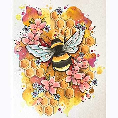 Zhujiehigh 5D DIY Diamond Little bee Kits, 5D Color Bee Arts and Crafts Crystal Embroidery Pictures, Full Drill Rhinestone Canvas Painting Cross Stitch by Numbers for Kids Adults Home Wall Decor Cover
