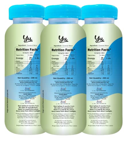 Image of Yu Foodlabs - 100% Natural Coconut Water - Zero Preservatives - No Added Sugar - 200Ml (Pack Of 18)