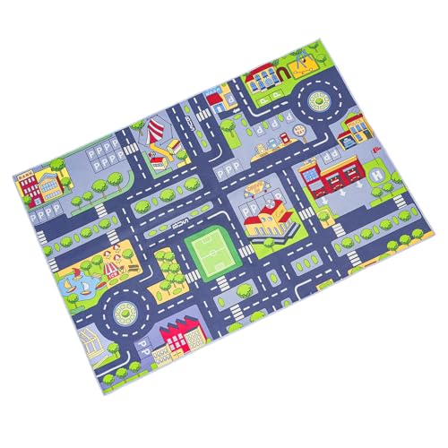 GREENSAPPIRE Tapis Voiture Enfant 90x140cm, Tapis Chambre Enfant Circuit Route, Jeu Voiture Antidérapant, Enfant Lavable, Route Voitures Bébé pour Chambre...