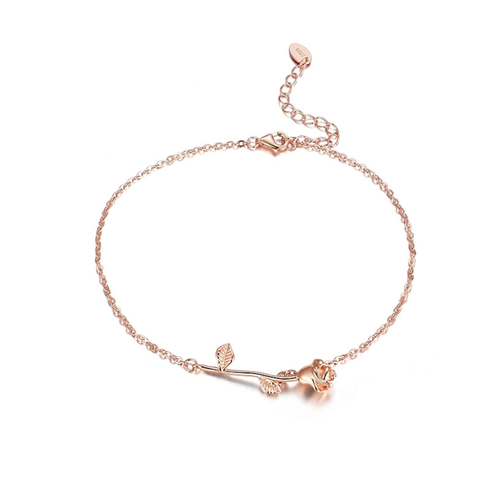 Cavigliere per Donna, squisita cavigliera in Argento 925 a Forma di Fiore Rosa per Donna Sandali Estivi per Ragazze Regalo per Gioielli da Gamba da Spiaggia