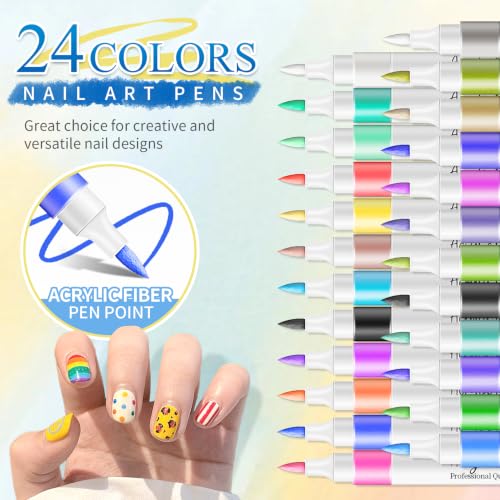 Image of CAHIUYOA 24 Nail Art Pens for Painting Nails,3D Nail Art Markers