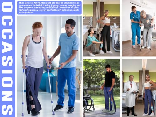 Unisex Tear Away Pants 2 Side Snaps Post Surgery Breakaway Pant Full Open Down Cotton Rip Off Pants for Hip Replacement4