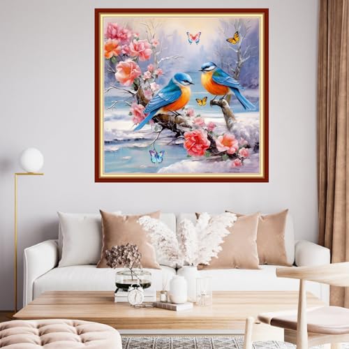 Image of Findvoor Stamped Cross Stitch Kits for Beginner Embroidery Kits for Beginners Adults DIY 11CT Cross Stitch Patterns Needlepoint Kits Crossstitching Kits-Flower Bird 18x18 inch