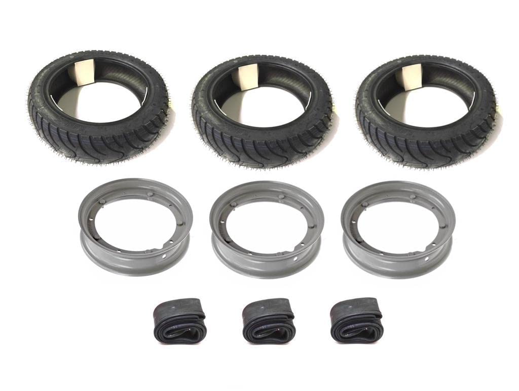 3x Sommer Reifen 100/90-10 Kompletträder Grau Satz passend für Piaggio Ape 50 TM – Reifen, Felgen & Schlauch