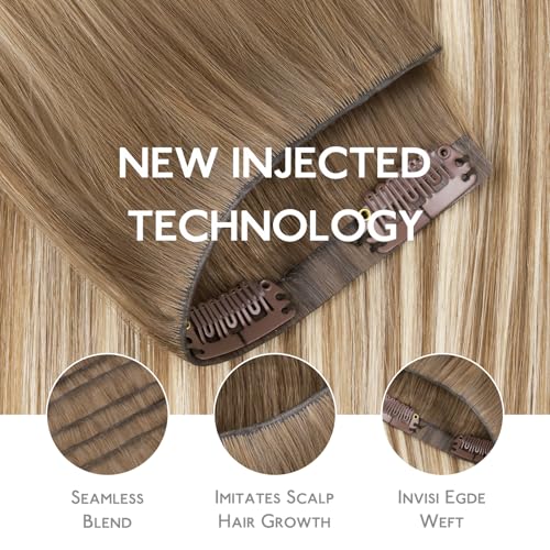 Image of WENNALIFE Invisible Edge Seamless Clip in Hair Extensions Real Human Hair | 20'' 150g 7pcs Balayage Dirty Blonde with Platinum Ends. Ultra-Thin PU Weft, Easy Clip On Extensions, Comfortable