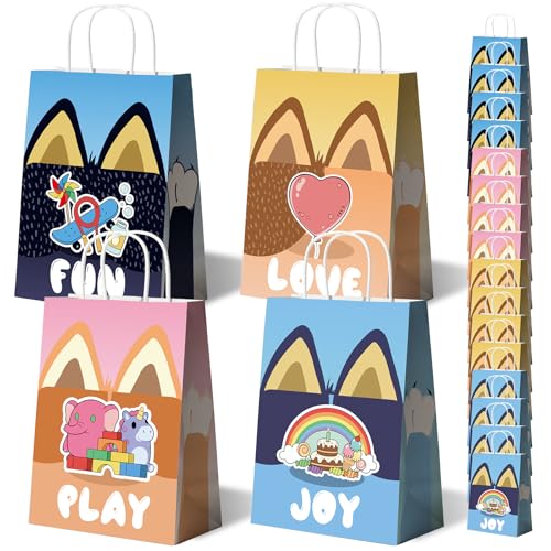 TimEmbrace Blue Puppy Goodie Bags 16 Count Small Party Favor Bags and Gift Bags for Kids Birthday Holiday Events and Treats Eco-Friendly Reusable Paper 8.27 x 5.9 x 3.2 Inches