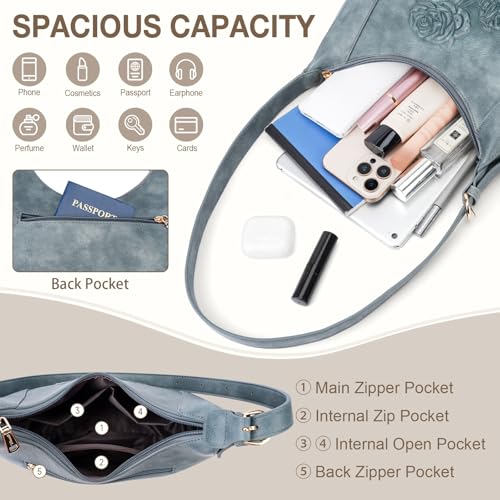 Image of Shoulder Bag for Women, Small Embossed Vegan Leather Hobo Purse | Elegant Crescent Shape Shoulder Purse with Top Handle, Adjustable Strap, Underarm Style for Daily Use, Travel & Gift Choice