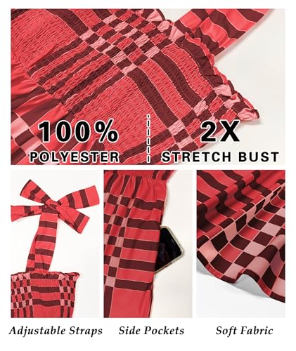 Image of CURBODO Women's Summer Maxi Dress Boho Spaghetti Straps Casual Long A-line Smocked Beach Dress Square Neck Flowy Sun Dress