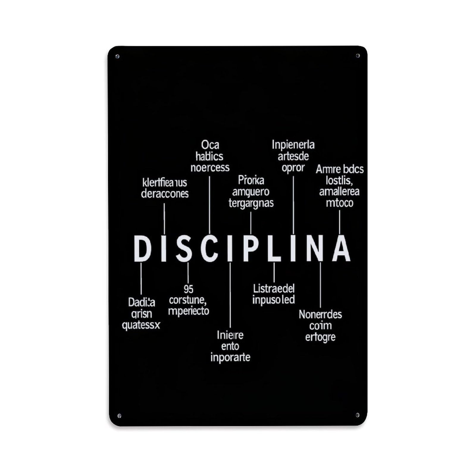 Nestemfo Vintage Disciplina Word Cloud Design Pattern Tin Sign Metal Sign, Living Room,Bar, Home, Bedroom Wall Decor,Retro Metal Poster 8X12 Inches