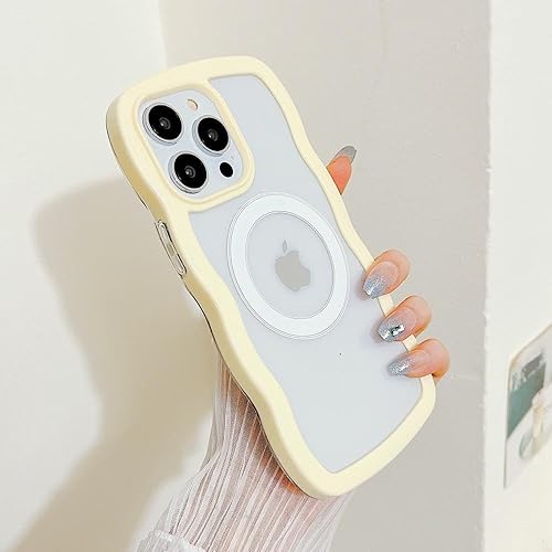Miniatura 3 de MINSCOSE Funda magnética para iPhone 15 compatible con Magsafe, bonito marco ondulado rizado con diseños de moda transparentes, TPU suave a prueba