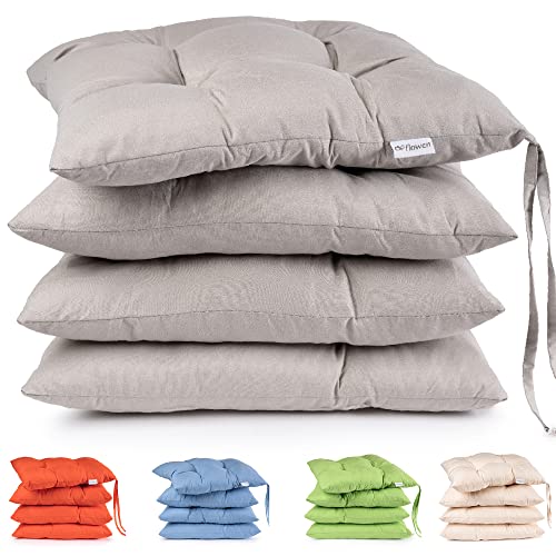 Flowen Juego de 4 Cojines Gris Decorativos para Sillas Comedor Cocina Jardin con Correas de...