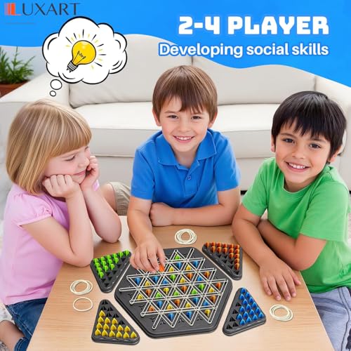 Image of LUXART Chain Triangle Chess Game | Rubber Band Geometry Strategy Board Game for Kids & Adults | 25 x 25 cm Educational Puzzle Toy for 2-4 Players | Includes 84 Pieces & Storage Bag