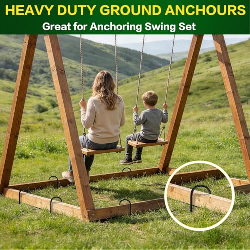 Trampoline Ground Wind Stakes Anchors High Wind Heavy Duty, 8 Pack 12 Inch U-Shaped Rebar Tent Stakes for Camping Tents, Soccer Goals,Fences, Swing, Landscape,Garden Decoration - Thumbnail 4
