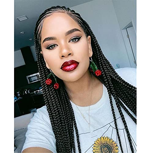 ten chopsticks Black Micro Braids Synthetic Lace Front Wigs for Black Women with Baby Hair Cornrows Half Box Braided Wigs Heat Friendly African Hair 24 Inch (24 Inch/Lace Front Wigs, Black-1)