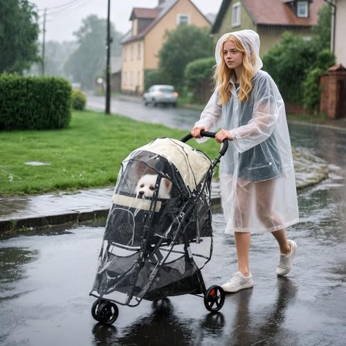 PawHut Hundewagen 2 in 1 Hundebuggy klappbar für Hunde & Katzen bis 10 kg Katzenbuggy mit Kissen Netzfenstern Türen Aufbewahrungskorb Katzenwagen Buggy Khaki