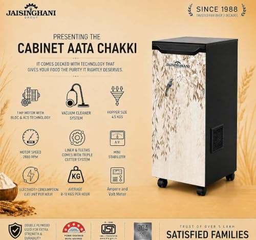 Image of JAISINGHANI GROUP Fully Automatic Atta Chakki for Home with in-Built Vacuum Cleaner | Grinds 8-12 Kg /Hr | Smart Flour Mill with 1HP BLDC Motor