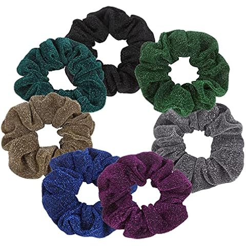7 Pack Glitter Shimmer Dance Bun Net Tuck Net Hair Scrunchies for Girl Rich Tones Bun Covers Mesh String Bobbles Elastic Headdress Ties Ponytail Bun Holders Hair Donut Hair Accessories for Performance,Dance Recital,Cheer,Gymnastics,Birthday,Themed Party Festivals Cover