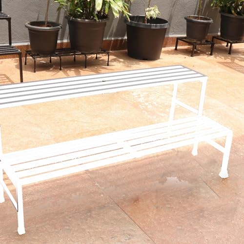 Image of IRON LANDS OAK 2 Step 37 Spectacular 3 Feet Heavy Duty Metal Perfect Plant Stands Display Rack Indoor & Outdoor for Your Home Balcony Hotel and Garden Decor (White)