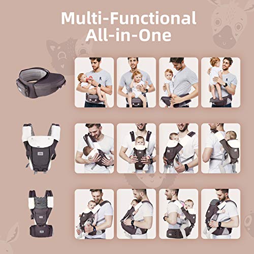 SIMBR Baby Carrier for Newborn to Toddler (3-36 Months) with Hip Seat, Convertible 12-in-1 Ways to Carry Backpack Use, Adjustable Size for Men and Women, Ergonomic Design 360° Safety, Outdoor Hiking