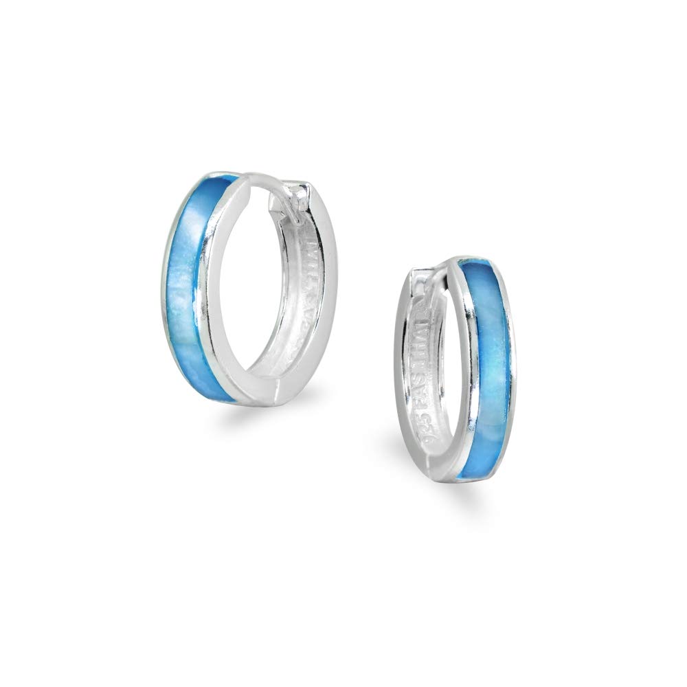 Sterling Silver Tiny Small 15mm Shell Round Huggie Hoop Earrings, Choose a Color