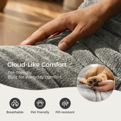 Image of Sytopia Loveseat Chenille Bean Bag Chair for Adults, Oversized 40D Memory Foam Floor Sofa, Giant Deep Seat Gaming Reading Nook, No Assembly Required, Urban Grey