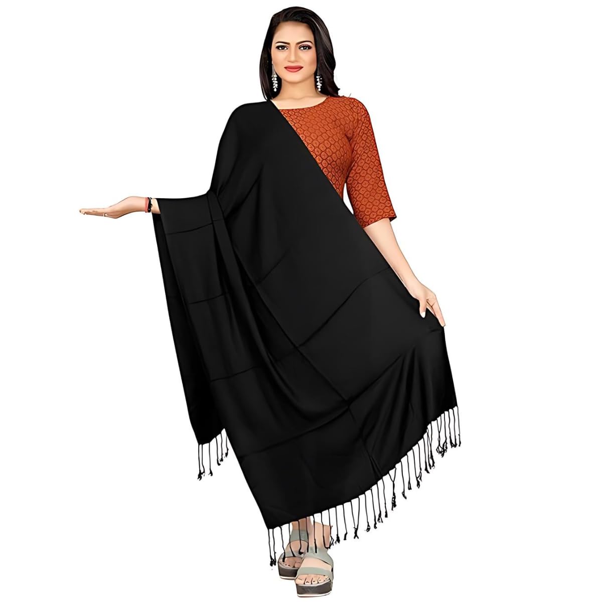masrat collection Women's Casual Solid Viscose Fancy Soft & Skin-Friendly Scarf, Stole with Tasal Work Suitable for Every Season-picture-14