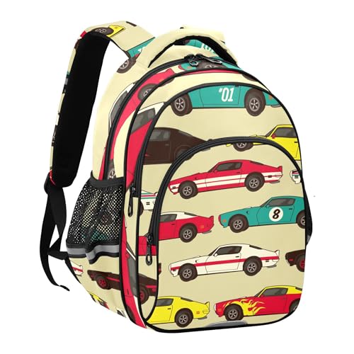 Vintage Car Racecar Backpack for School Book Bag Laptop Tablet Backpack Work Travel Computer Bag with Reflective Stripes2