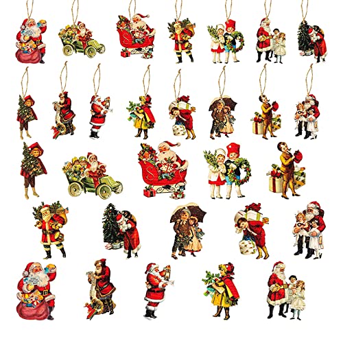 mewmewcat 45 peças pingentes de árvore de natal com 10 m de corda papai noel placa de madeira pendur