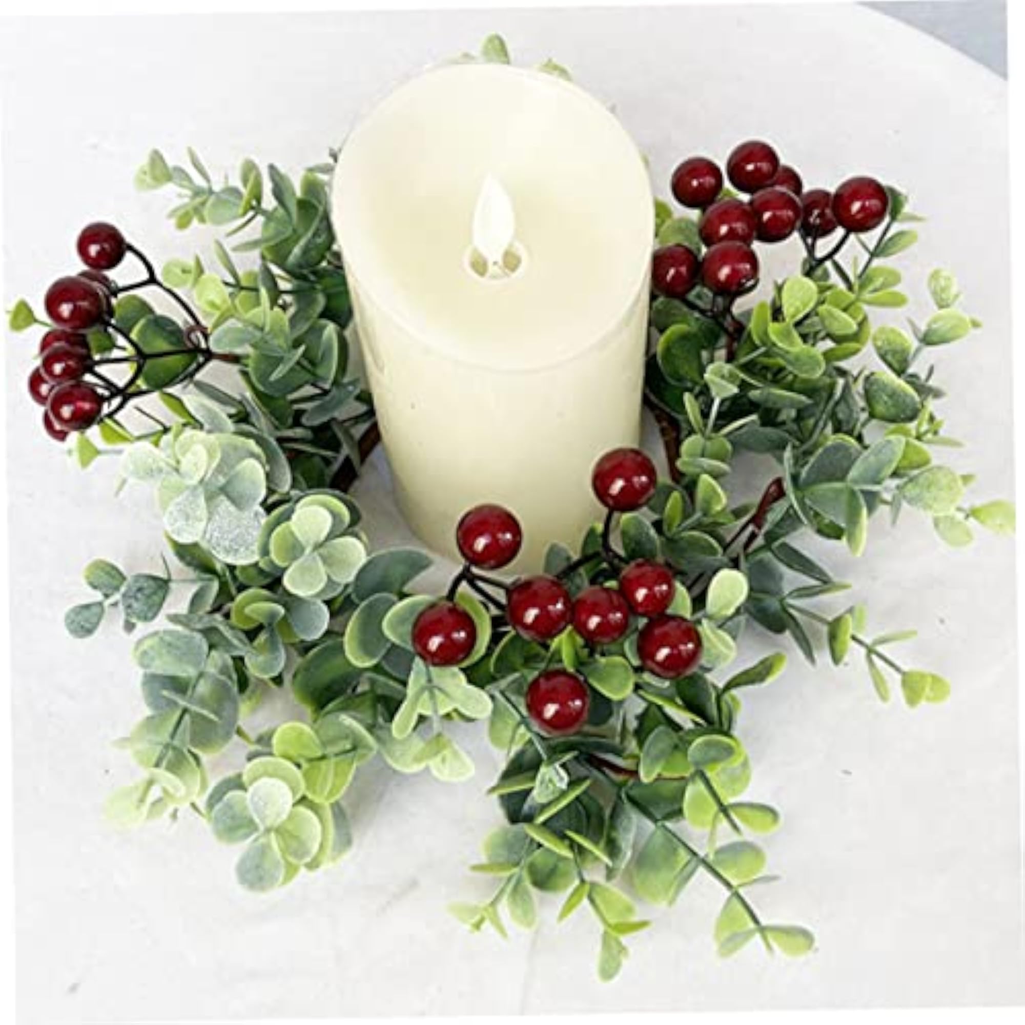2pcs Artificial Berry Candle Wreath for Christmas Table Decor