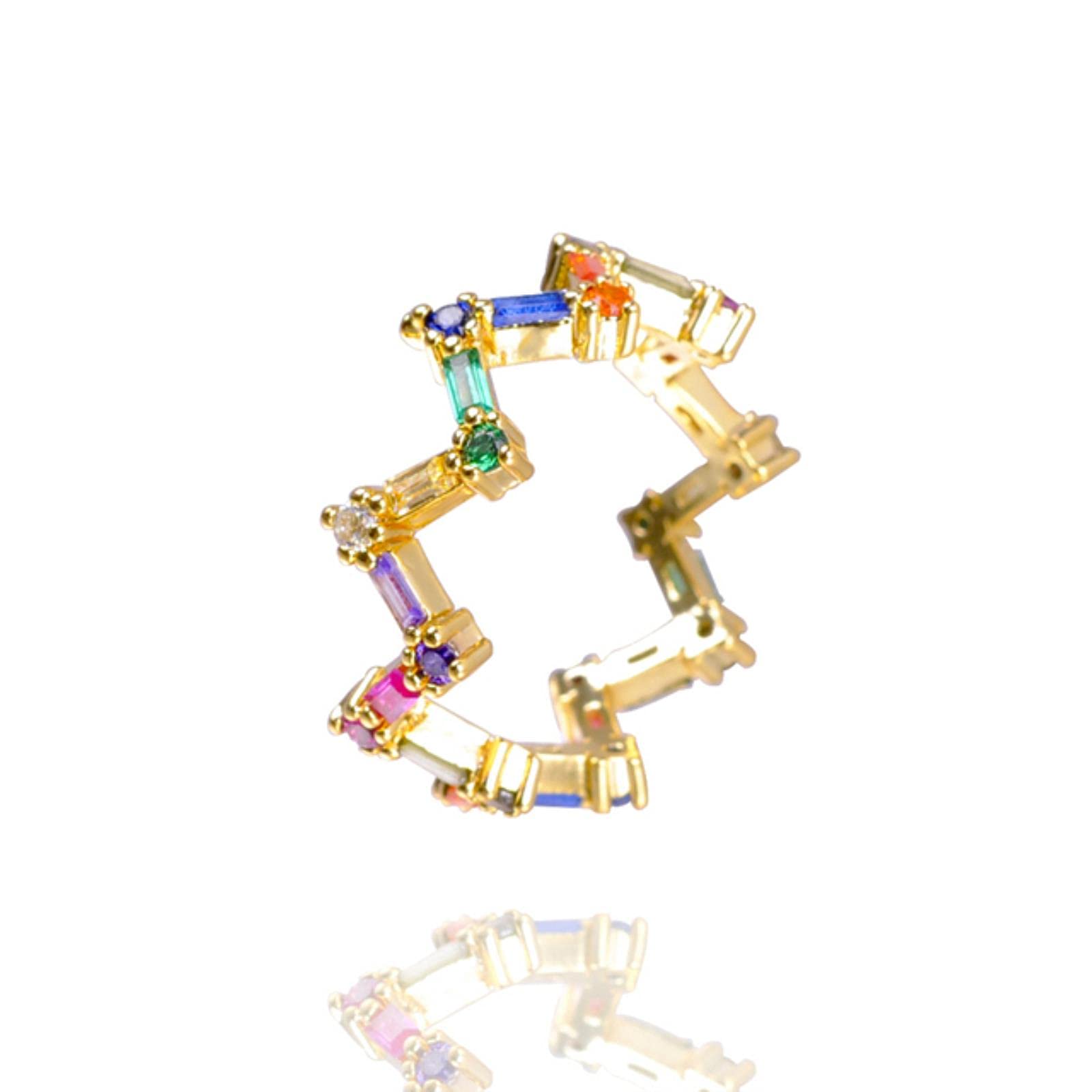 Anillos Anillo de color dorado para mujeres y hombres, dije de regalo de fiesta, circonita multicolor, joyería de Hip Hop-6, R034-G