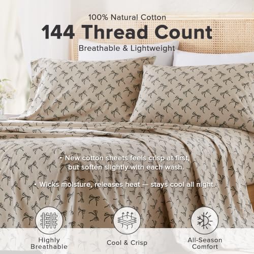 Image of Comfort Spaces 100% Cotton Percale Sheets Full Size 4 Pcs, Bow Black /Taupe