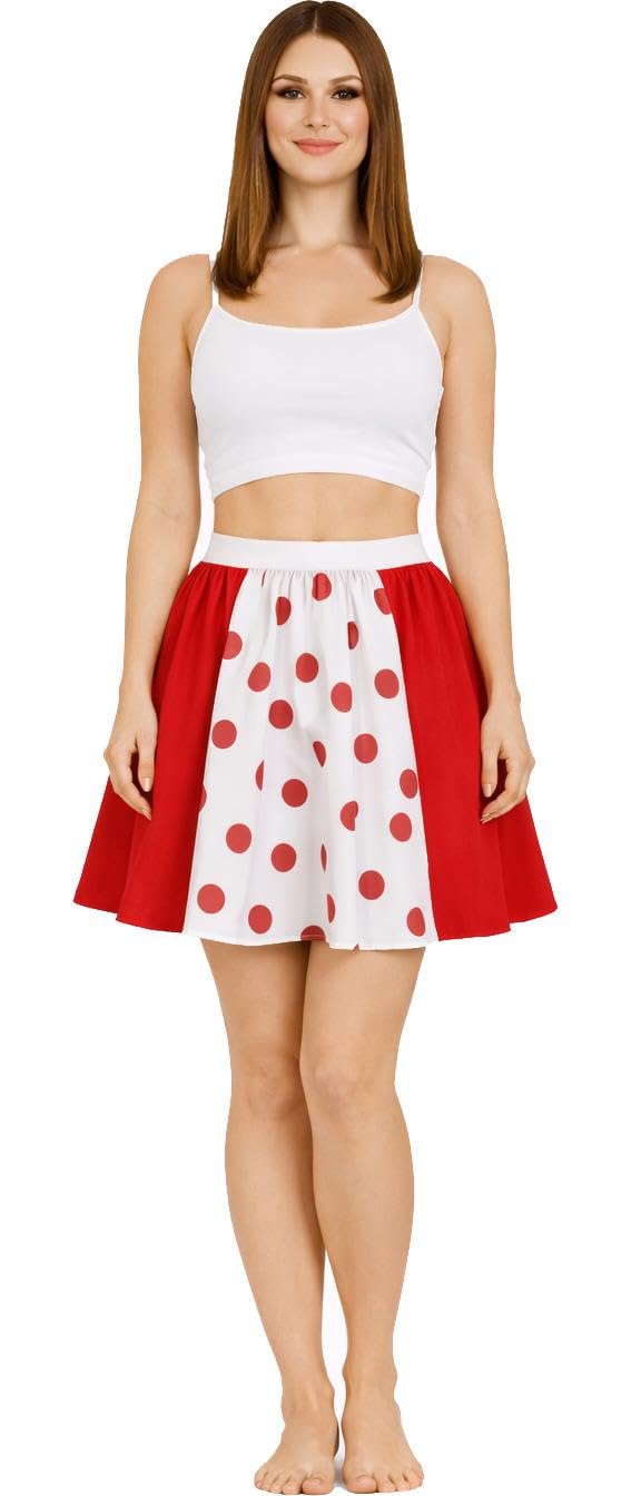 The Dragons Den Adults 15" (38cm) Length White & Red Nose Polka Dot Panel Skirt Clown & Circus Fancy Dress [S-M]