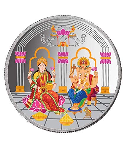 999 Silver Multicolor Maa Lakshmi & Ganesh Ji 10 Gm Premium Coin