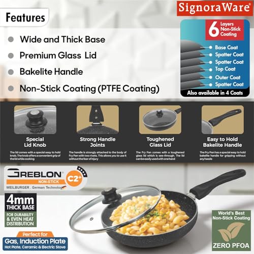 Image of Signoraware Perfecto 6 Layer Coating Non Stick FryPan 26cm | Prevent Sticking | Gas & Induction Compatible | Ideal for Sauteing Veggies, Frying Snacks or Making Gravy & Stir-Fries (2.25 LTR | Steel)