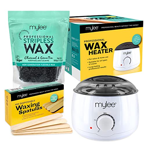 Mylee Professional Waxing Kit with Wax Heater, Hard Wax Beads 500g, Spatulas - Stripless Depilatory...