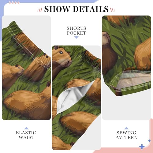 Boys' Pants Brown Capybaras Leaves Green Long Bottoms Jogger Pants Elastic Waist Trousers with Pockets S-XL4