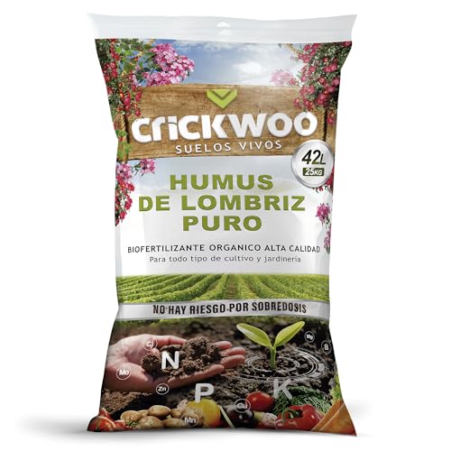 CRICKWOO - Humus de Lombriz para Plantas Puro. El Mejor Abono Natural, 42L / 25KG, Fertilizante...