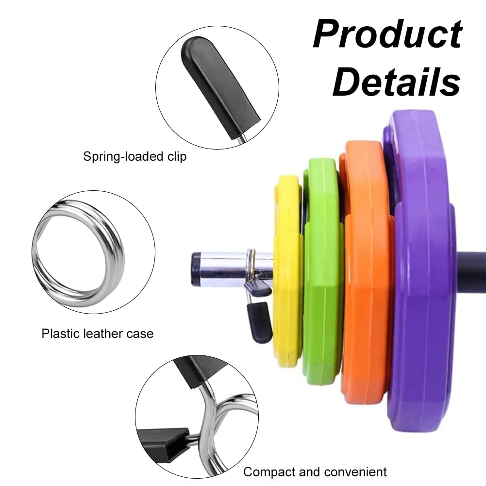 Morsetti A Molla Per Bilanciere - 4 Pezzi, Acciaio Inox, Per Manubri E Bilancieri Da Palestra