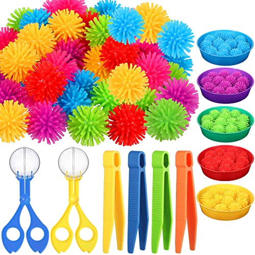 Image of Leitee 71 Pcs Sensory Bin Filler Include 60 Hedge Balls 4 Tweezers 2 Scissors Clips 5 Cups Fine Motor Skills Toys Set for Boys Girls Early Education and Counting Sorting Training(Blue,Classic)