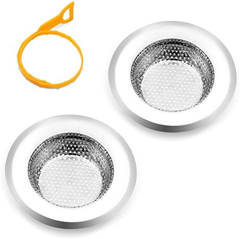 2 Pieces Kitchen Sink Drain Strainers Stainless Steel | Large Wide Rim 4.3" Diameter | Great for 2.6-4.2" Kitchen Sink Hole | Bonus 1 Drain Snake Clog Remover Included