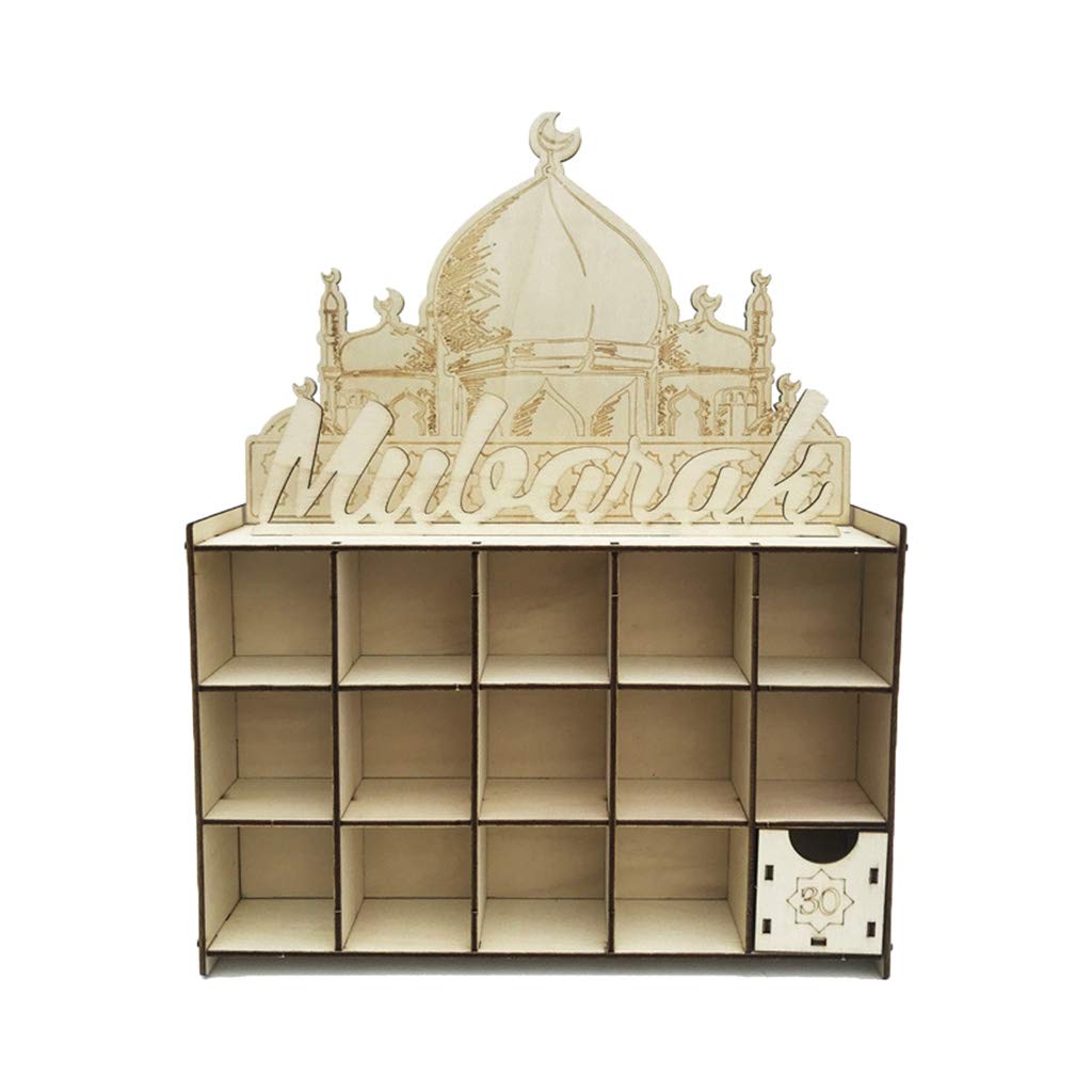 KunmniZ Wooden Drawer Eid Mubarak Ramadan Advent Calendar Countdown Muslim Islamic DIY Family Decor