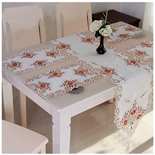 Chemin de Table de Noël Brodé Blanc 40x246 cm avec Pompons en Coton