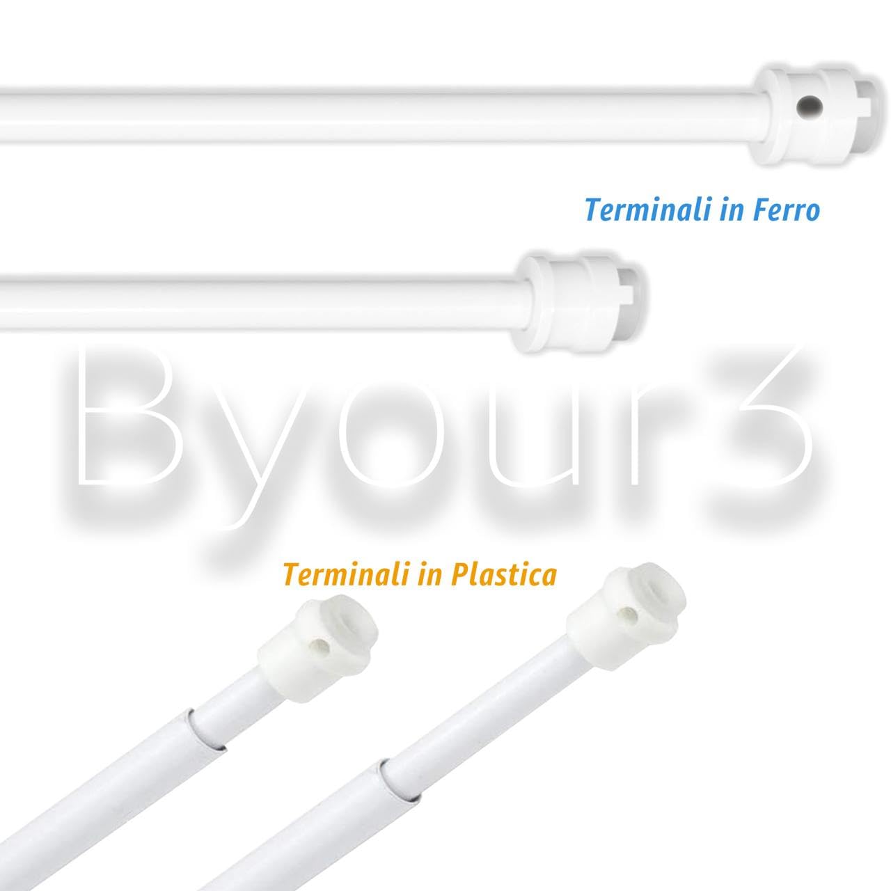 Byour3 - Coppia Bastoni per tende con molla a Pressione per Porta Finestra Astine Senza Forare Bacchette Estensibili Regolabili Tende tendina x Vetro per Camere Bagno Soggiorno (Bianco da 24 a 37 cm)